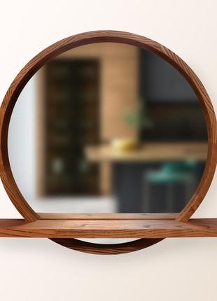 Зеркало деревянное круглое с полочкой luxury wood sunrise 60х6...