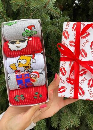 Набір жіночих новорічних шкарпеток 36-41 5 пар у подарунковій ...