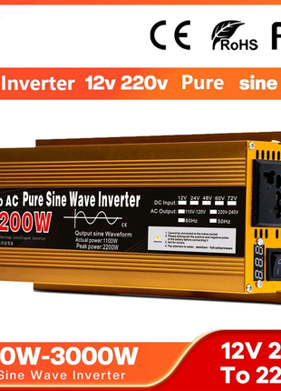 Інвертор 2200 w чистий синус 12в 220в. перетворювач напруги.