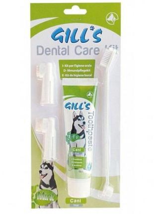 Gill\'s наборр зубная паста мятная + 3 вида щеток для собак100г