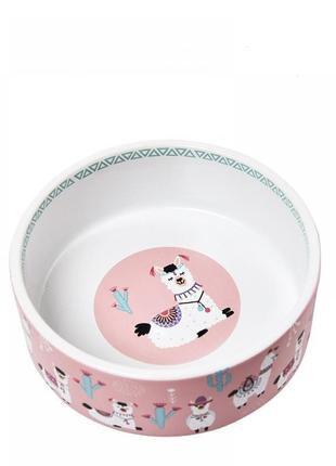 Керамічна миска для собак і кішок elite "лама" рожева 15*15*6 см