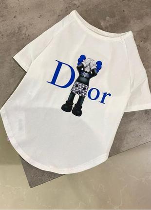 Брендовая футболка для собак dior bearbrick белая