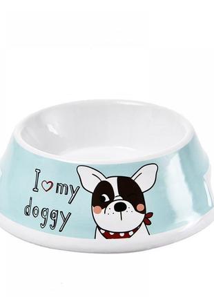 Керамічна миска для собак і кішок elite "i love my doggy" блак...