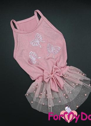 Платье для собак for my dogs "бабочки с блестками" розовый