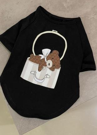 Брендовая футболка для собак fendi с мишкой в сумке, черная