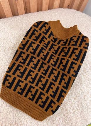 Брендовый свитер для собак fendi с мелкими черными буками f, к...