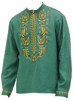 Рубашка мужская сокол зеленая галерея льна, 44-56рр