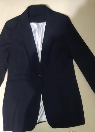 Жакет удлиненный пиджак прямой чёрный блейзер