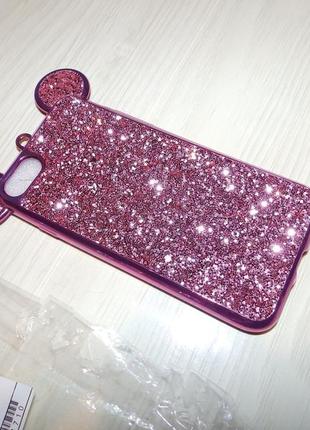 Чехол с кристаллами для iphone 7 /8 mickey mouse  shiny pink