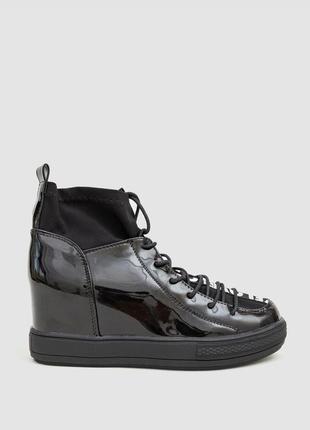Туфли-сникерсы женские лаковые, цвет черный, 131ra80-1