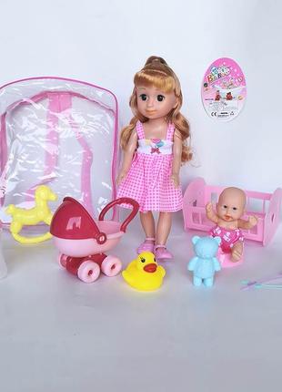 Кукла LD5402-19D пупсик, колясочка, кроватка, лошадка, мишка и...