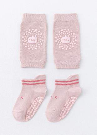 Нековзні дитячі шкарпетки та наколінники для повзання Рожеві 3...