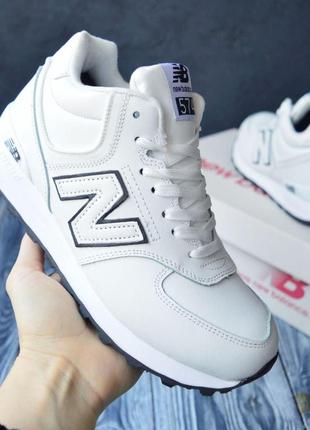 Жіночі зимові теплі кроссовки new balance 574 white шкіряні