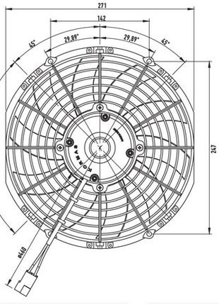 Вентилятор осьовий 10" дюймів, 24В, штовхає, 1240 м3/год Kormas