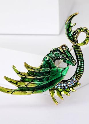 Брошь талисман зеленый дракон символ года 2024
