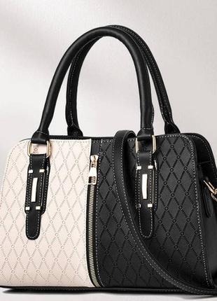 Оригинальная женская сумка на плечо черно-белая комбинированна...