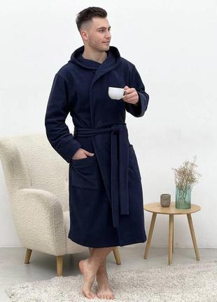 Чоловічий флісовий халат cosy з капюшоном синій