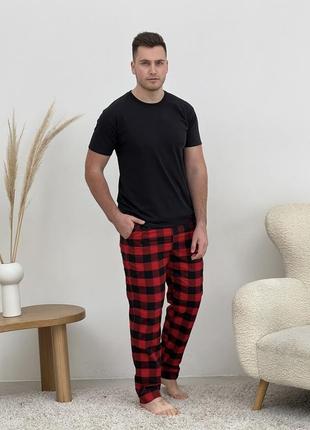 Домашня піжама для чоловіків cosy із фланелі (штани+футболка ч...