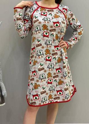 Домашнє жіноче плаття сорочка cosy з начосом різдво сіра