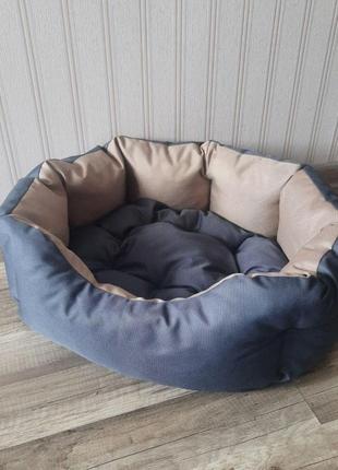 Лежак для собак 45х55см лежанка для небольших собак серый с бе...