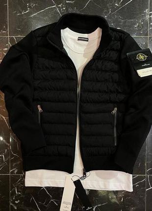 Мужской бомбер stone island черный с патчем осенний