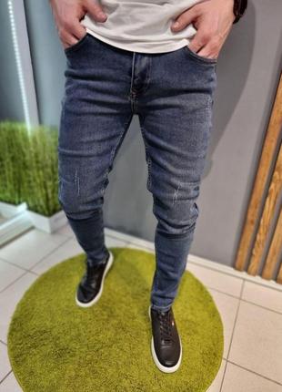 Мужские зауженные джинсы темно-синие