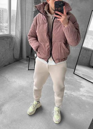 Мужская зимняя куртка розовая без капюшона до -15