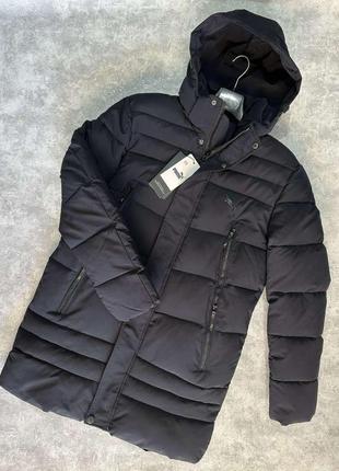 Мужская длинная зимняя куртка парка puma черная до -20
