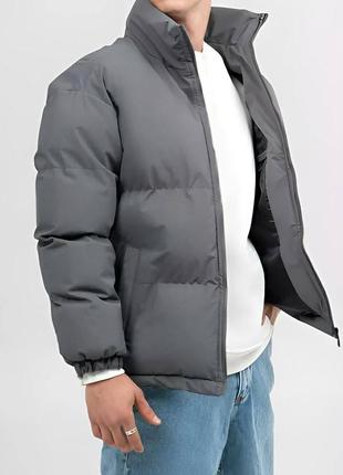 Мужская зимняя куртка серая матовая без капюшона