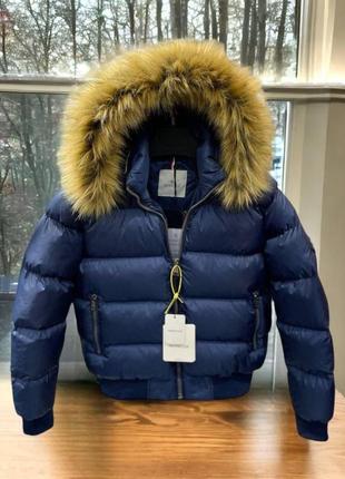 Мужская зимняя куртка moncler синяя на меху jakmcl007