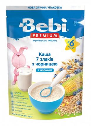 Детская каша Bebi Premium молочная 7 злаков с черникой +6 мес....