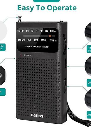 Портативний радіоприймач Benss AM FM компактний транзисторний ...
