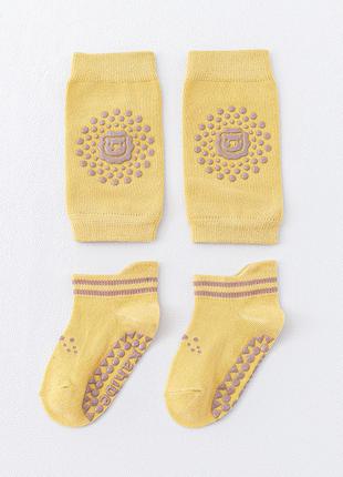 Нековзні дитячі шкарпетки та наколінники для повзання Жовті 1-...