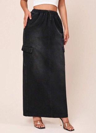 Длинная джинсовая юбка карго с разрезом shein