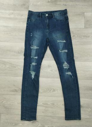 H&m джинси з високою посадкою l 48 розмір джинси рвані завужені