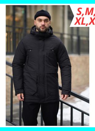 Зимняя мужская теплая куртка-парка черного цвета, Модная мужск...