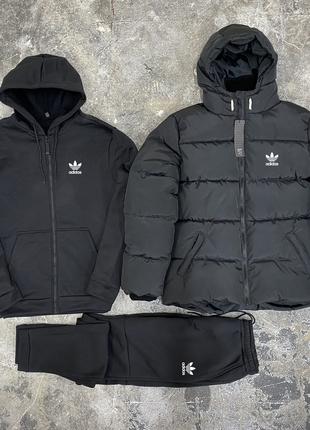 Комплект 3 в 1 Куртка зимняя черная + спортивный костюм Adidas...