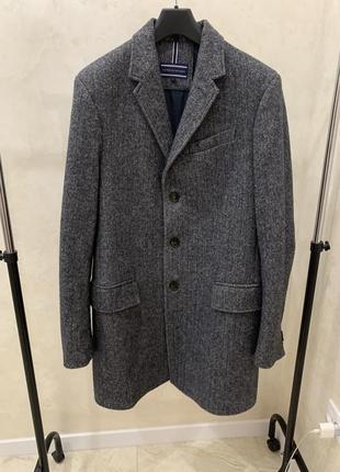 Вовняне пальто tommy hilfiger сіре чоловіче класичне базове