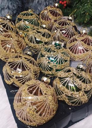 Набор 12 шт стеклянные шары новогодние игрушки украшения на ёлку