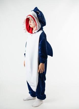 Кигуруми пижама Акула детский теплый комбинезон на молнии для ...