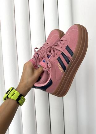 Жіночі кросівки adidas gazelle bold « pink / navy » premium