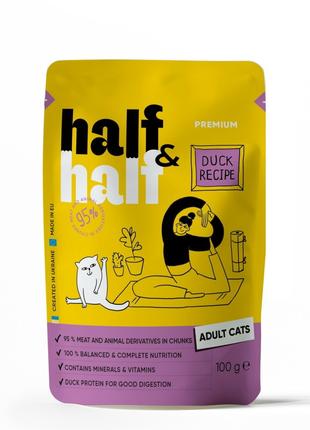 Вологий корм для дорослих котів Half Half шматочки з качкою у ...