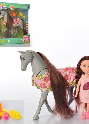 Лялька шарнірна, кінь, аксесуари, мікс квітів 53816
