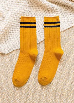 Гірчичні шкарпетки високі у рубчик 2 смужки 9624 жовті дві сму...
