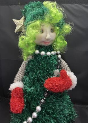 Кукла из чулки елочка с украшениями интерьерная подарок