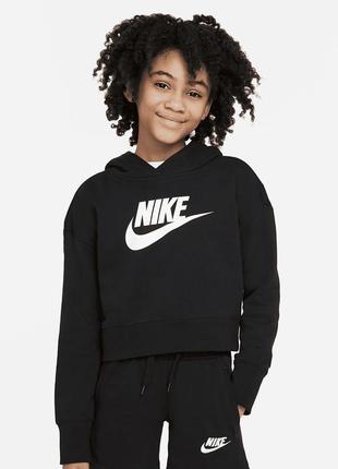 Кофта худи nike черное спортивное укороченное для девочки свитшот