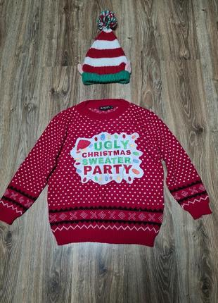 Рождественский свитер с шапкой эльфа