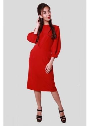 Красное платье с обьемными рукавами sfn