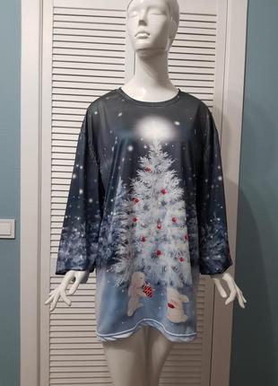 Новогодняя трикотажная блуза с елкой батал