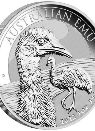 Серебряная монета Австралийский Эму 2022, 1 доллар 1 унция сер...